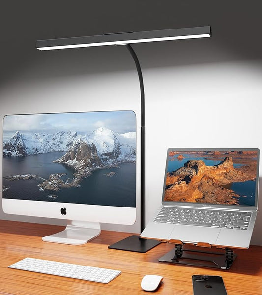 LED Desk Lamp for Home Office with Base, Eye-Caring Architect Task Light with Adjustable Gooseneck 12W USB Adapter Touch Control 5 Dimmable Brightness & Color Tall Lamp for Work,Reading,Craft