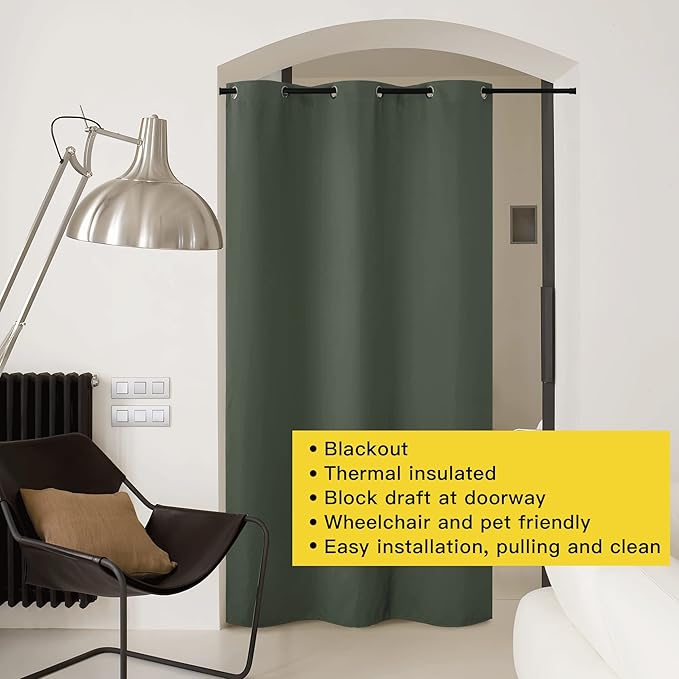 NICETOWN Doorway Curtain Privacy, Door Cover Curtain, Sound Reducing Insulated Thermal Room Darkening Blackout Curtains for Bedroom, 132 inch Length (Dark Mallard, 1 Panel, 5ft Wide by 11ft Long)