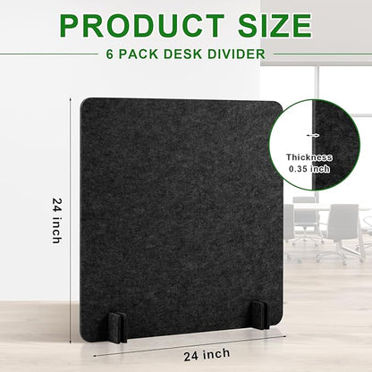 Kisston 6 Pack Acoustic Desk Divider Desk Partition 24 x 24" Stand Up Freestanding Desk Privacy Panel Noise and Visual Distractions Reducing Desk Divider for Student Reception Area Office (Dark Gray)