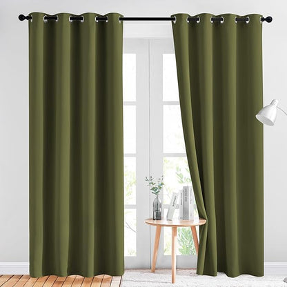 NICETOWN 84 inches Bedroom Curtains Panels - Functional Window Decorative Blackout Drapes for Bedroom, Thermal Insulated, Privacy Assured (Set of 2, 52 x 84 inches in Olive Green)