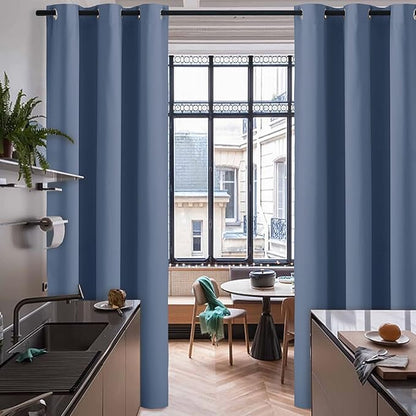 RYB Home Blackout Curtains for Bedroom, Thermal Insulated Energy Efficient Privacy Wall Drapes for Living Room Dining Room, Width 60 x Length 96 inches, Stone Blue, 1 Panel