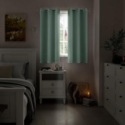 Green Blackout Curtains for Bedroom 63 Inch Long, Thermal Insulated Full Room Darkening Soundproof Sun Blocking Grommet Bedroom Window Curtains, Each 42 Inch Wide, Frosty Green