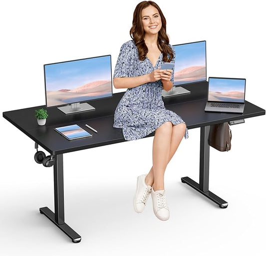 63"× 28" Electric Standing Desk Large Ergonomic Adjustable Sit Stand up Desk Ergonomic Computer Table Desk for Home Office, Black