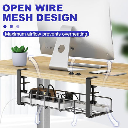 Under Desk Cable Management Tray, 31.5'' No Drill Steel Desk Cable Organizers, Wire Management Tray Cable Management Rack, Desk Cable Tray with Wire Organizer and Desk Cord Organizer