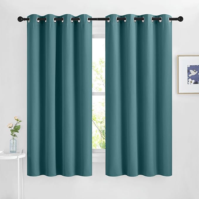 NICETOWN Blackout Curtains 63 inches Long, Grommet Window Treatment Energy Saving Thermal Drapes Room Darkening for Living Room/Bedroom, 2 Panels, W46 x L63, Sea Teal