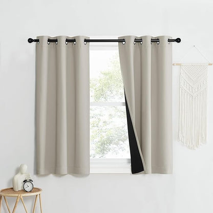 NICETOWN Natural 100% Blackout Lined Curtains, 1 Pair, 37" Width x 40" Length Each Panel, 2 Thick Layers Narrow Wide Window Treatment Panels Thermal Insulated Drapes for Kitchen Small Window