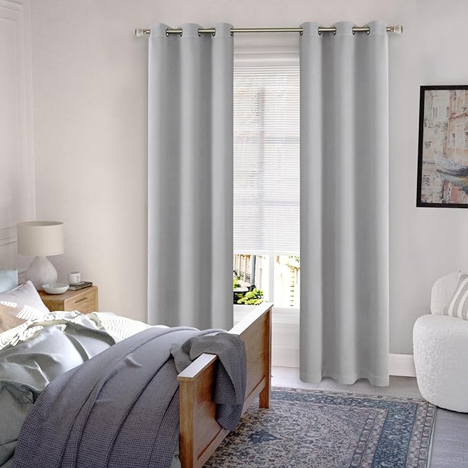 Light Grey Blackout Curtains 84 Inch Length 2 Panels Set for Living Room, Thermal Insulated 100% Light Blocking Soundproof Grommet Floor Length Double Layers Window Curtains, Each 38 Inch Wide