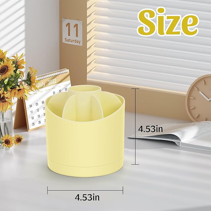 Desk Organizer,360 Degree Rotating Pen Holder for Desk,Nordic Style Pencil Organizer Cup,Modern Office Desk Accessories with 7 Slots Caddy for Desktop,School,Home,Cosmetics(Yellow)