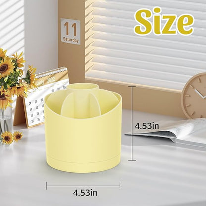 Desk Organizer,360 Degree Rotating Pen Holder for Desk,Nordic Style Pencil Organizer Cup,Modern Office Desk Accessories with 7 Slots Caddy for Desktop,School,Home,Cosmetics(Yellow)