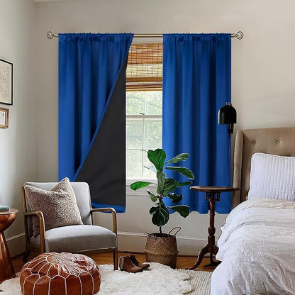 BGment 100% Blackout Curtains for Bedroom 63 Inch Length, Rod Pocket with Thermal Insulated Liner Full Room Darkening Curtains for Living Room, Each Window Curtains 2 Panels, 42 x 63 Inch, Royal Blue