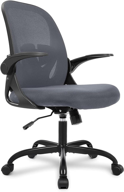 Primy Office Chair Ergonomic Desk Chair with Adjustable Lumbar Support and Height, Swivel Breathable Desk Mesh Computer Chair with Flip up Armrests for Conference Room（Dark Gray）