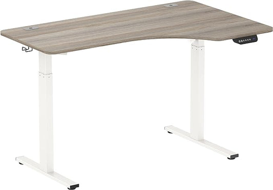 SHW 55-Inch Large Electric Height Adjustable L-Shaped Standing Desk with Right Facing Corner, Oak