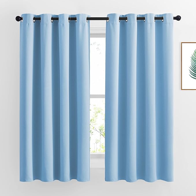 NICETOWN Bedroom Blackout Curtain Panels - Home Fashion Window Treatment Ring Top Blackout Draperies and Drapes (52 inches x 63 inches, Set of 2 Panels, Blue)