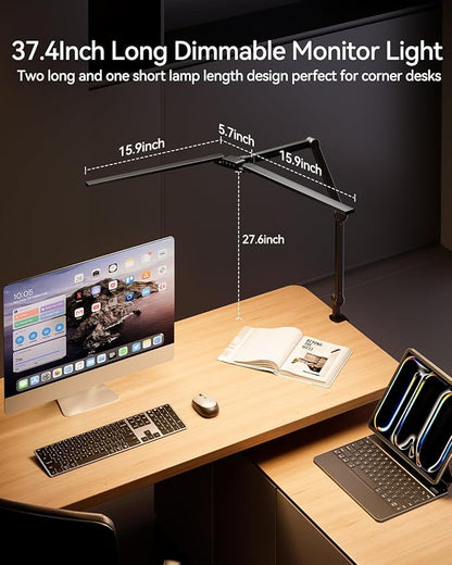 LED Desk Lamp for Home Office, Architect Desk Light with Clamp and 180° Rotatable Swing Arm, 24W Ultra Bright Auto Dimming Computer Light, Stepless Dimming and Tempering Table Light for Video Calls