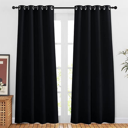 NICETOWN Black Blackout Curtains 80 inch Length 2 Panels Set - Grommet Thermal Insulated Window Treatments Light & Sound Blocking Drapes for Living Room/Doorway, W46 x L80