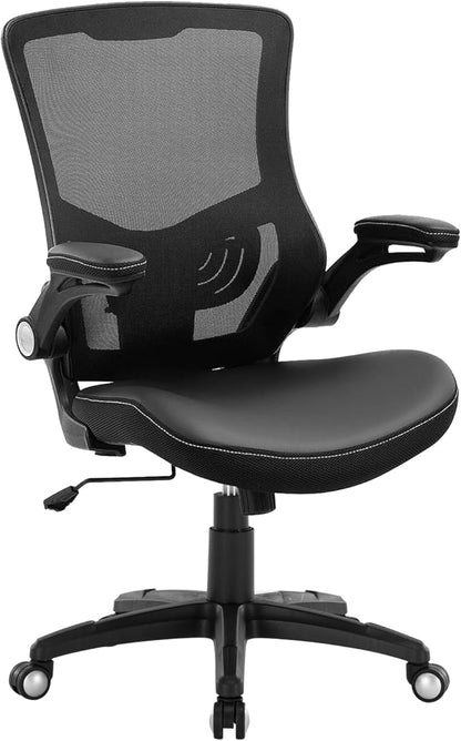 Office Chair Ergonomic Desk Chair, Computer PU Leather Home Office Desk Chair, Mesh Adjustable Lumbar Support Flip-up Armrests Executive Task Chair