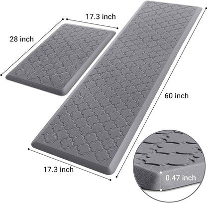 Kitchen Mat [2 PCS] Cushioned Anti-Fatigue Floor Mat, Waterproof Non-Skid Kitchen Mats and Rugs, Ergonomic Comfort Foam Kitchen Rugs, Standing Mat for Floor,Office, Sink(Grey,17.3"x28"+17.3"x60")