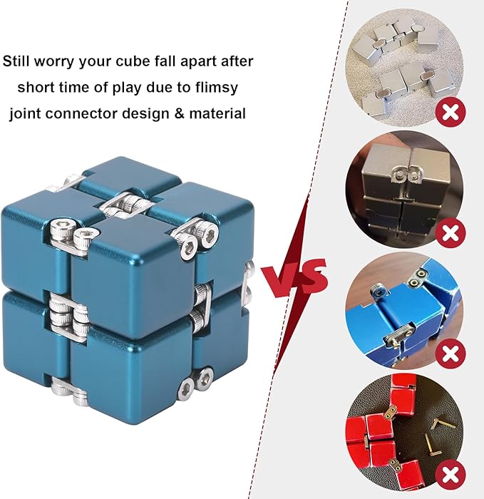 Aluminum Alloy Metal Infinity Cube Fidget Cube (6 Colors) Handheld Fidget Toy Desk Toy with Cool Case Infinity Magic Cube Relieve Stress Anxiety ADHD OCD for Kids and Adults (Blue)