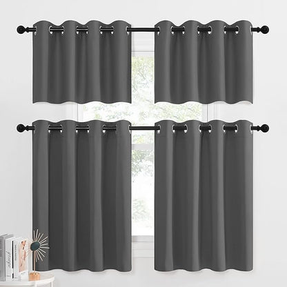 NICETOWN Blackout Kitchen Window Curtains - Thermal Insulated Blackout Grommet-Top Drapes for Cafe Store/Basement/Bathroom (Grey, 2 Panels, 52W by 36L 1.2 inches Header)