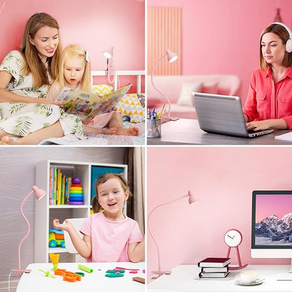 Pink Small Desk Lamp Clip on Reading Light for Bed 3 Colors 10 Brightness Dimmable Flexible Gooseneck Clip on Light for Bed Headboard College Dorm Room