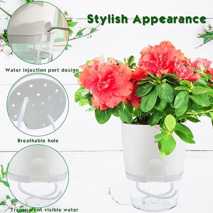 Haawooky 10 Pack Clear Self Watering Planters,4.1Inch Wicking Flower Pots,Plastic African Violet Pots with Watering Bottle Modern Decorative Planter for House Plants,Herbs,Indoor Plants