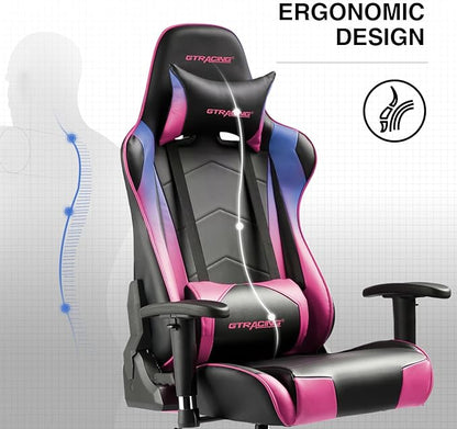 GTRACING Gaming Chair Racing Office Computer Ergonomic Video Game Chair Backrest and Seat Height Adjustable Swivel Recliner with Headrest and Lumbar Pillow Esports Chair (Colorful)