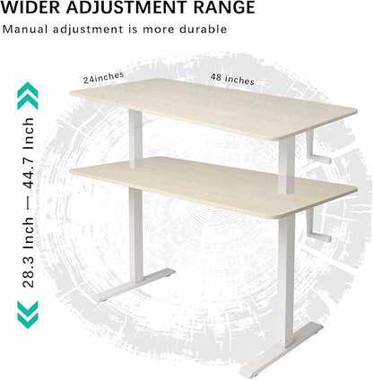 Whole Piece Desktop Manual Standing Desk Adjustable Height- Crank Stand Up Desk, Sit Stand Desk with Frame Computer Desk