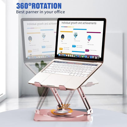 Laptop Stand for Desk, Adjustable Computer Stand with 360° Rotating Base, Ergonomic Laptop Riser for Collaborative Work, Foldable & Portable Laptop Stand, fits for All 10-16" Laptops