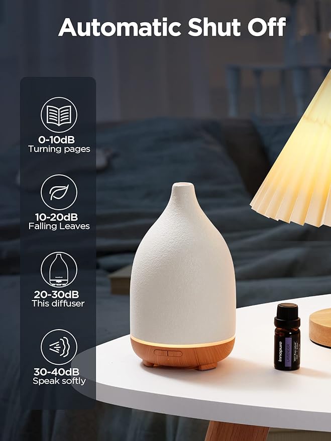 InnoGear Oil Diffuser, 150ML Ceramic Diffuser for Essential Oils Handcrafted Aromatherapy Diffuser Ultrasonic Cool Mist Humidifier with 2 Mist Modes Waterless Auto Off for Room Office, White