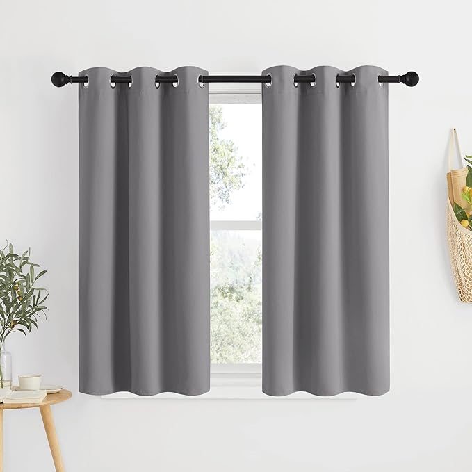 NICETOWN Room Darkening Kitchen Curtains - Window Treatment Thermal Insulated Grommet Light Blocking Curtains & Drapes for Bedroom/Cafe (Silver Grey, 2 Panels, 34 by 50)