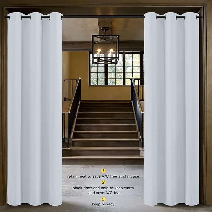 NICETOWN Temporary Portable Blackout Curtains for Sidelight Door, Insulating Privacy Soundproof Bifold Doors for Sliding Closet Doorway Entrance Hallway (1 Piece, 5ft Wide x 8ft Long, Greyish White)