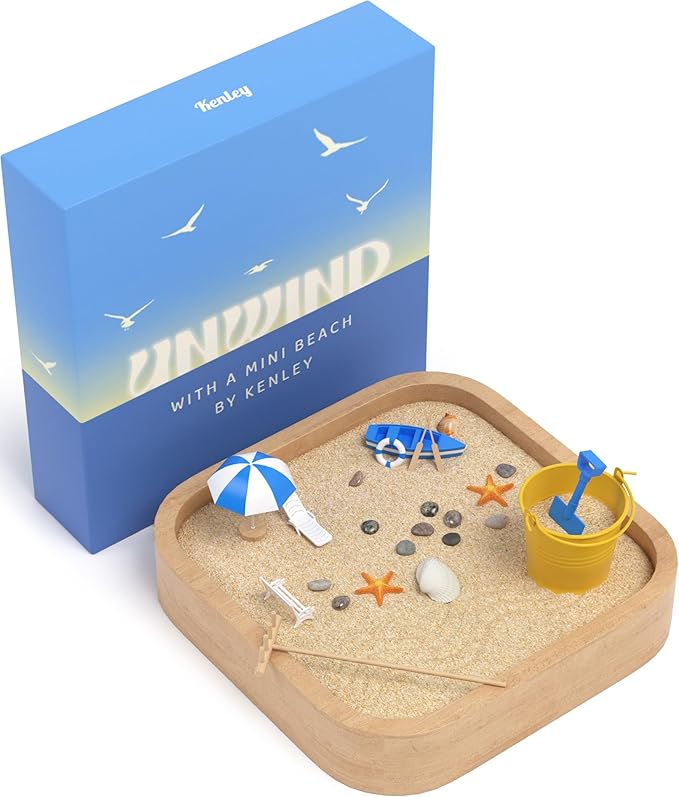 Mini Zen Garden Sandbox - Beach Sand Zen Garden for Desk - Desk Sandbox for Adults & Kids - Sand Tray Therapy Kit - Miniature Zen Sand Garden Gift Set with Natural Sand, Rakes, Rocks and Accessories