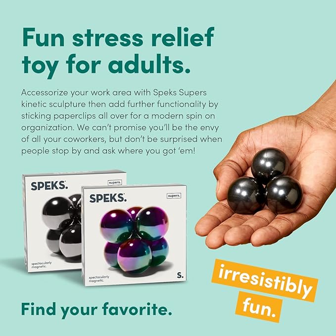 Speks Supers Magnetic Balls - Fidget Toy for Adults | Desk Toy for Office Decoration, Christmas Gift, Holiday Stocking Stuffer Present, Sensory Gadget for Stress Relief | Set of 3, Gunmetal