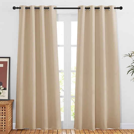 NICETOWN 80 inch Curtains Privacy for Doorway - Thermal Insulated Grommet Window Treatments Room Darkening Sound Reducing for Bedroom/Home Office (Biscotti Beige, Set of 2, W46 x L80)