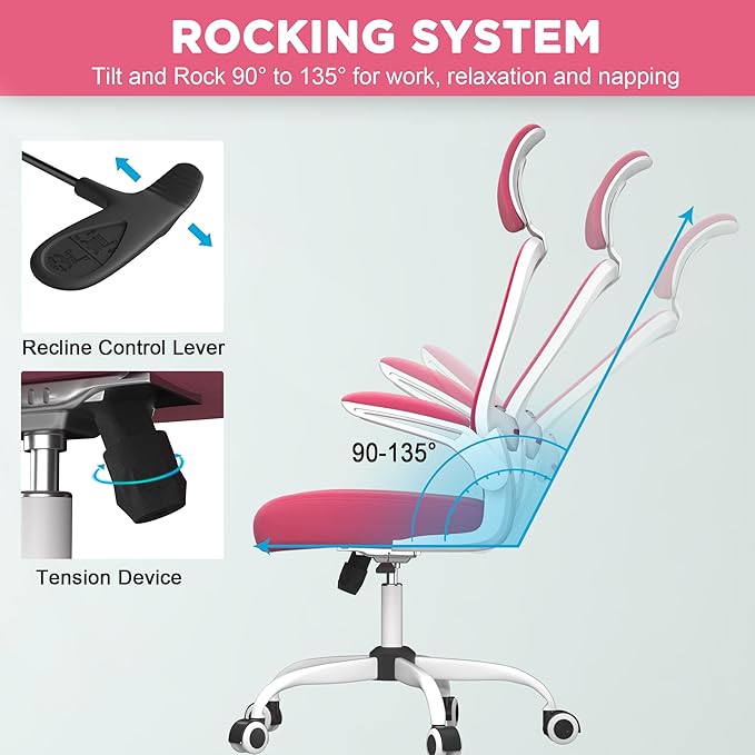 Mimoglad Office Chair, High Back Ergonomic Desk Chair with Adjustable Lumbar Support and Headrest, Swivel Task Chair with flip-up Armrests for Guitar Playing, 5 Years Warranty