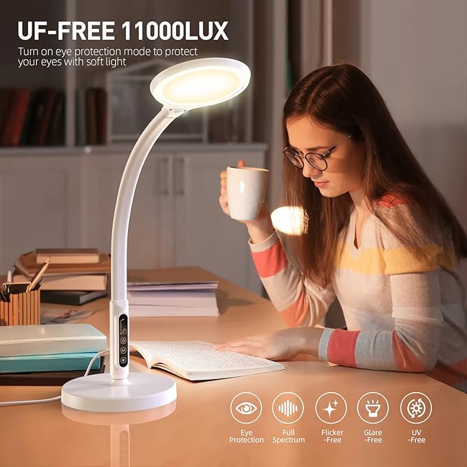 Light Therapy Lamp 11000 Lux, LED UV-Free Sunlight Lamp,Full Spectrum Happy Therapy Lamp with 10 Adjustable Brightness Levels, 2 in 1 Retractable Floor Light Therapy Lamp