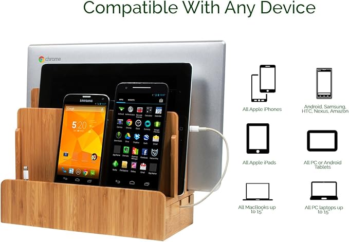 Great Useful Stuff G.U.S. Multi-Device Charging Station Dock & Organizer - Multiple Finishes Available. for Laptops, Tablets, and Phones - Strong Build, Eco-Friendly Bamboo