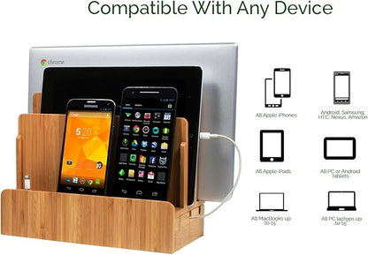 Great Useful Stuff G.U.S. Multi-Device Charging Station Dock & Organizer - Multiple Finishes Available. for Laptops, Tablets, and Phones - Strong Build, Eco-Friendly Bamboo