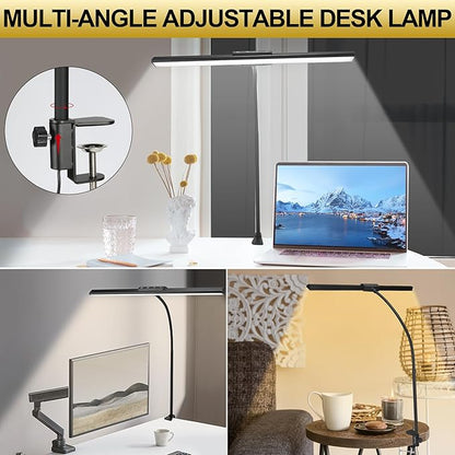 LED Desk Lamps for Home Office Eye-Caring Desk lamp with Clamp Architect Lamp with Touch Control and Adatper 3 Colors 10 Brightness Adjustable Gooseneck Clip on Lights for Desk and Table