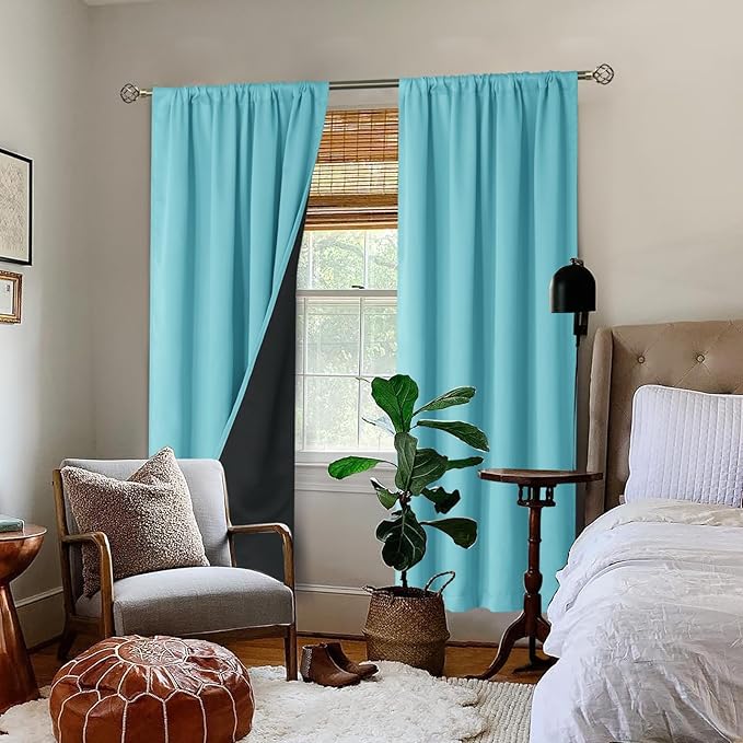 BGment 100% Blackout Curtains for Bedroom 72 Inch Length, Full Room Darkening Curtains for Living Room Rod Pocket with Thermal Insulated Liner, Each Window Curtains 2 Panels, 52 x 72 Inch, Aqua