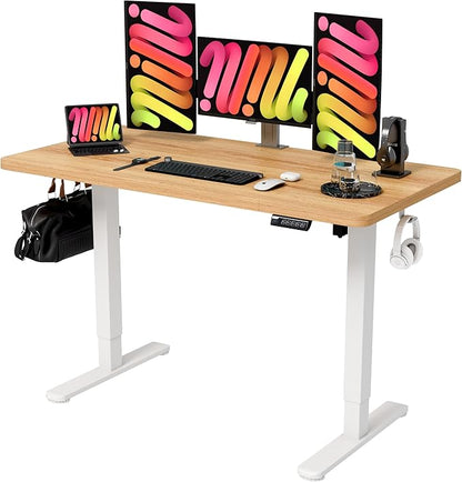 Monomi Electric Standing Desk, 48 x 24 inches Height Adjustable Desk, Ergonomic Home Office Sit Stand Up Desk with Memory Preset Controller (Natural Top/White Frame)