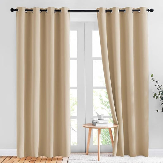 NICETOWN Biscotti Beige Blackout Curtains 84 inches Long for Bedroom - Thermal Insulated Solid Grommet Room Darkening Window Treatments Sound Reducing for Living Room Room (2 Panels, W52 x L84)