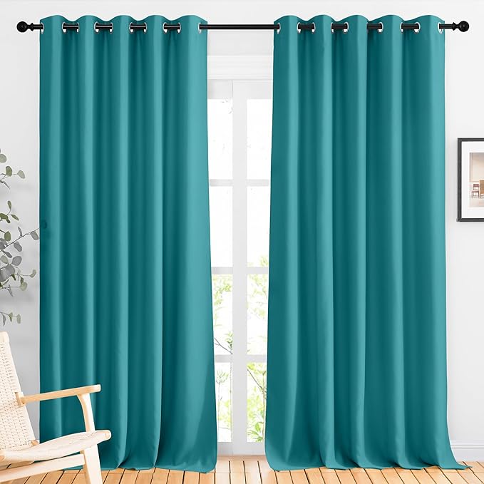 NICETOWN Peacock Teal Blackout Living Room Curtains, Grommet Thermal Curtains Room Darkening Window Treatment Sound Reducing for Bedroom, 2 Panels, W66 x L102