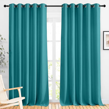 NICETOWN Peacock Teal Blackout Living Room Curtains, Grommet Thermal Curtains Room Darkening Window Treatment Sound Reducing for Bedroom, 2 Panels, W66 x L102