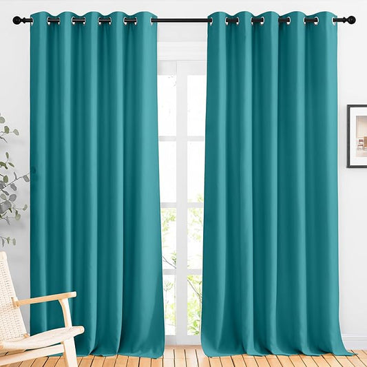 NICETOWN Peacock Teal Blackout Living Room Curtains, Grommet Thermal Curtains Room Darkening Window Treatment Sound Reducing for Bedroom, 2 Panels, W66 x L102