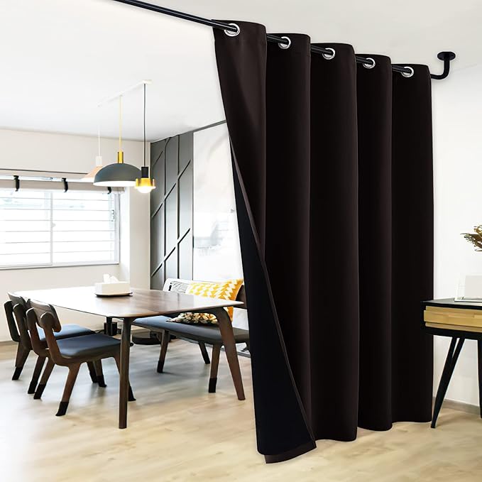 NICETOWN Extra Wide Patio Door Curtain, Super Heavy-Duty Thermal Sliding Glass Door Lined Drape, Privacy Assured 100% Blackout Window Treatment(Brown, 1 Panel, 70 inches W x 84 inches L)