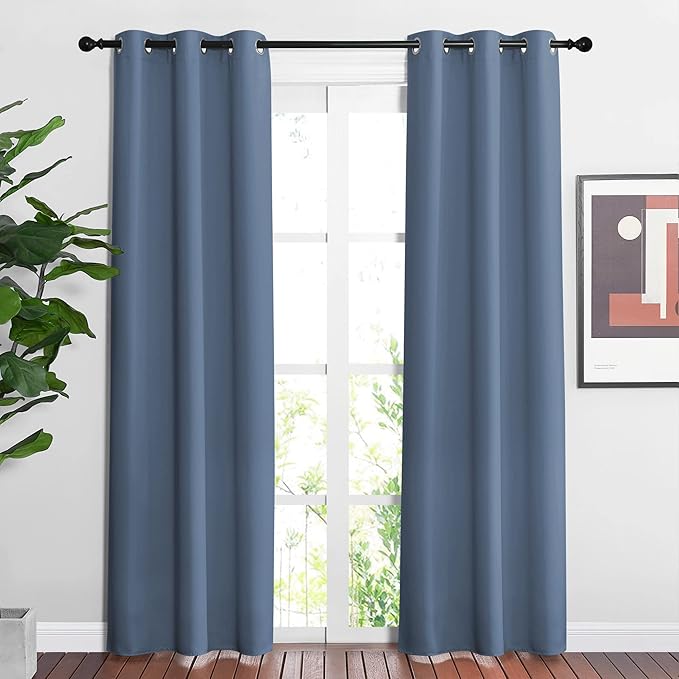 NICETOWN Stone Blue Blackout Curtains for Living Room - Window Treatment Energy Saving Thermal Insulated Room Darkening Solid Grommet Panels for Bedroom (2 Panels, W37 x L84)