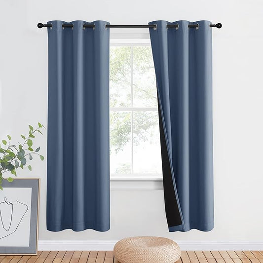 NICETOWN Full Shade Room Warming Curtain Panel, Energy Smart & Noise Blocking Out Blackout Drape for Apartment Window, Thermal Insulated Guest Room Lined Window Dressing(Stone Blue, 42 x 72 inch)