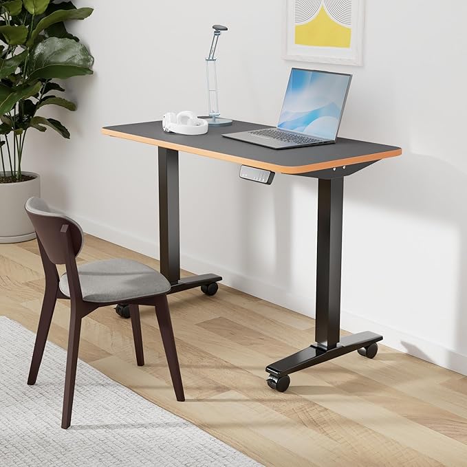 Monomi Height Adjustable Electric Standing Desk, 48 x 24 Inches Sit Stand up Desk, Memory Computer Home Office Desk (Black Frame+ Black Top)