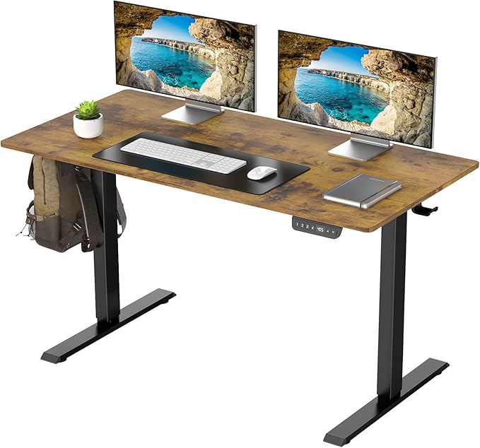 Veken Standing Desk, Electric Height Adjustable Sit Stand Table, Ergonomic Office Computer Desks for Workstation, Home, Study, Writing, Gaming, 47.2 Inch,Brown